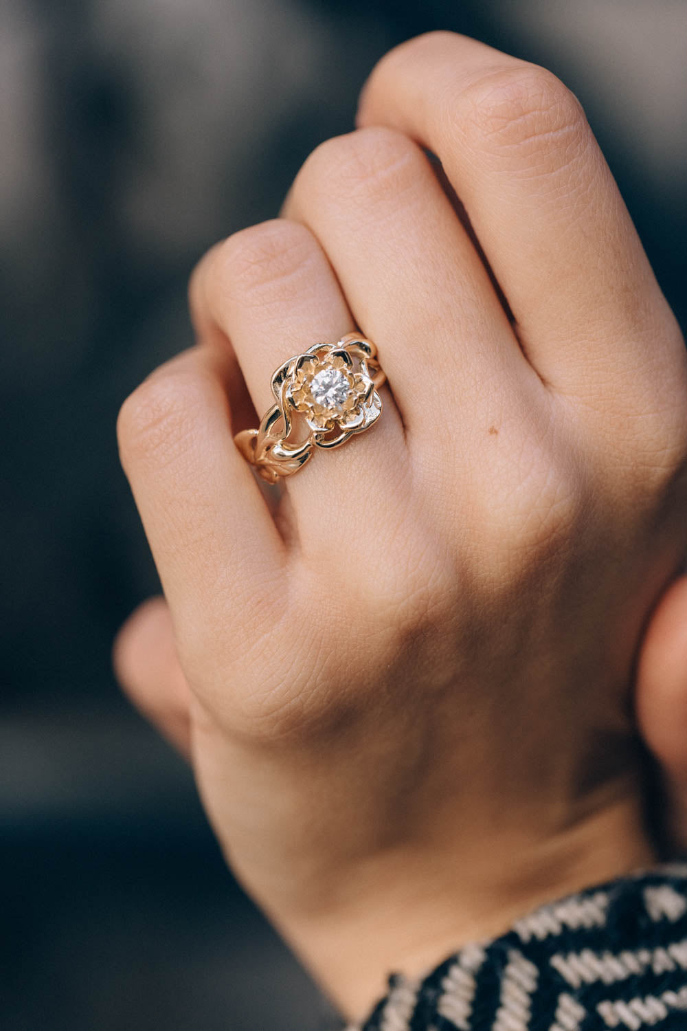 0.5 ct lab grown diamond flower engagement ring, nature inspired rose gold ring with diamond / Rosalia - Eden Garden Jewelry™