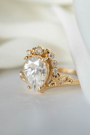 Big pear lab grown diamond engagement ring, 2 carat gemstone gold proposal ring / Ariadne - Eden Garden Jewelry™