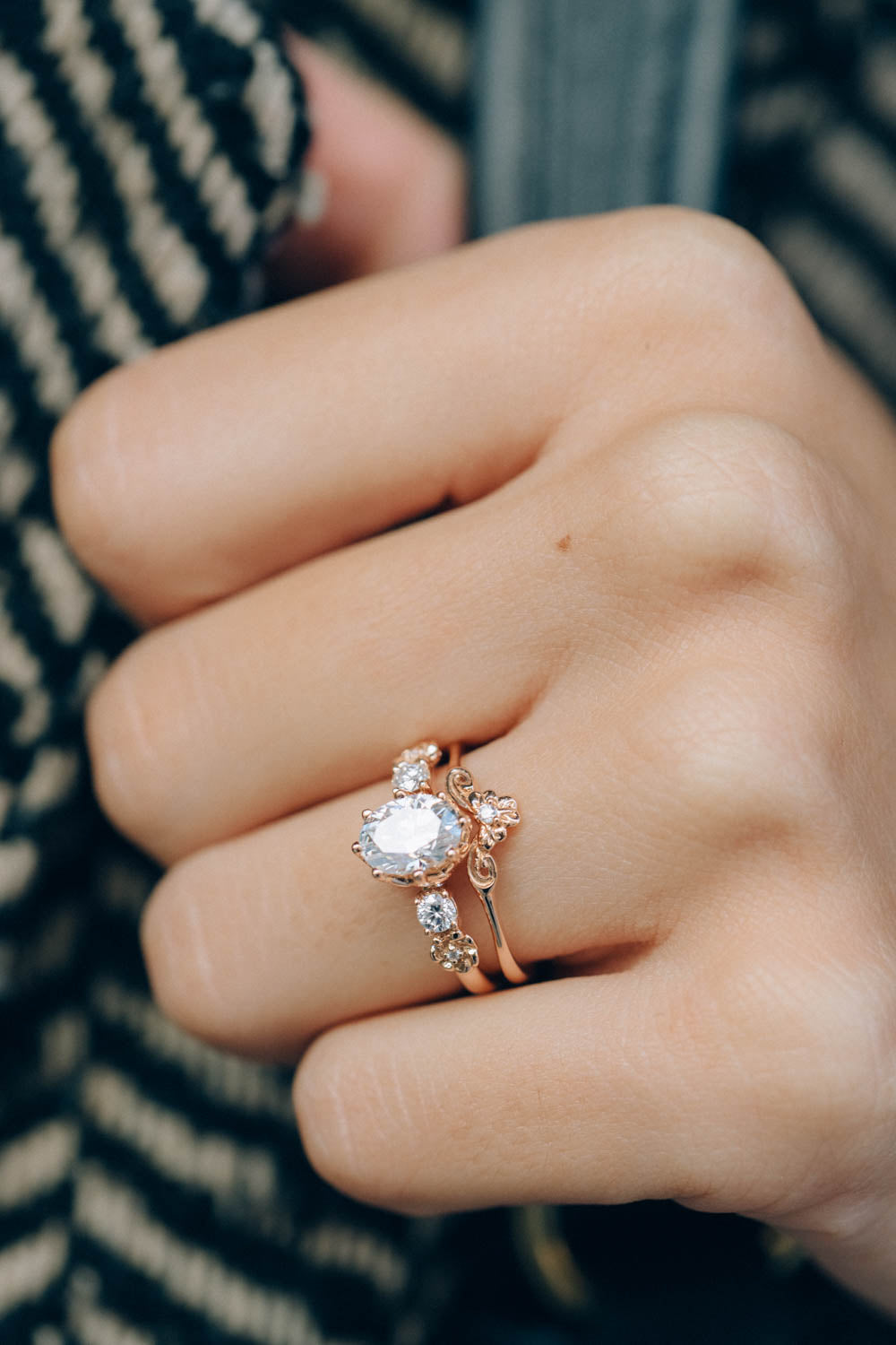 Ethical lab grown diamond engagement ring, rose gold flower promise ring with diamonds / Fiorella - Eden Garden Jewelry™