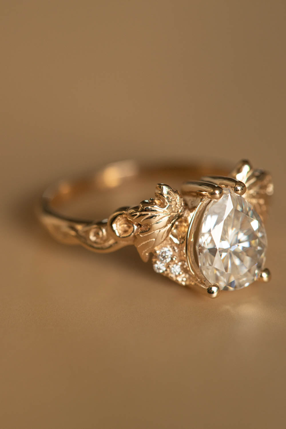 0.5 carat lab grown diamond engagement ring, gold leaves proposal ring with diamonds / Vineyard - Eden Garden Jewelry™