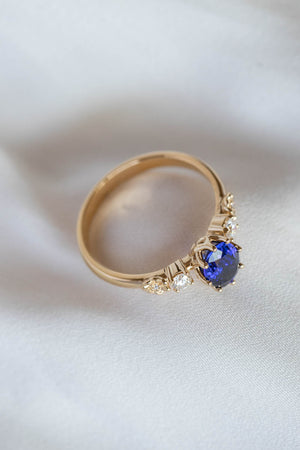 Royal blue sapphire engagement ring, flower promise ring with lab sapphire and diamonds / Fiorella - Eden Garden Jewelry™