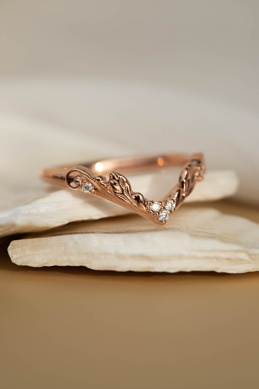 Rose gold engagement ring with emerald, crown shape gold ring with diamonds / Sophie - Eden Garden Jewelry™