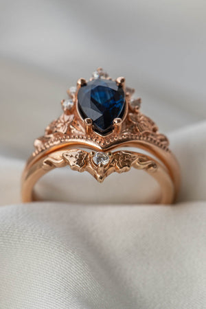 Sapphire engagement ring with diamonds, crown shape ring with real sapphire / Ariadne - Eden Garden Jewelry™