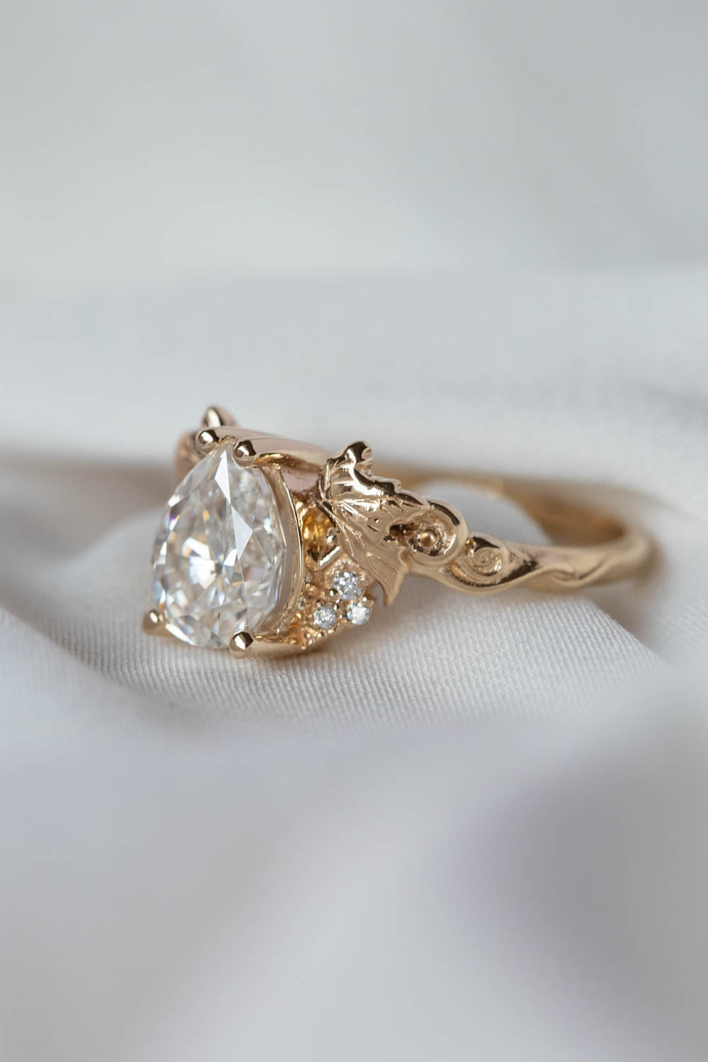 0.5 carat lab grown diamond engagement ring, gold leaves proposal ring with diamonds / Vineyard - Eden Garden Jewelry™