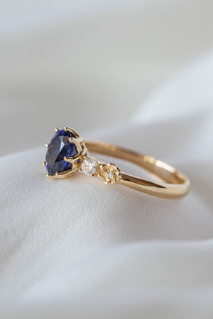 Royal blue sapphire engagement ring, flower promise ring with lab sapphire and diamonds / Fiorella - Eden Garden Jewelry™