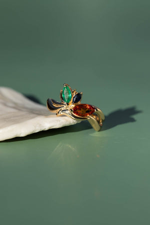 Cluster engagement ring, gold nature inspired ring with marquise cut gemstones / Strelitzia - Eden Garden Jewelry™