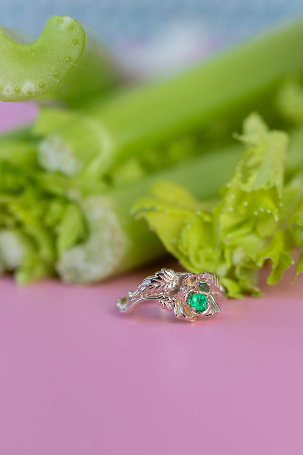 Emerald rose shaped engagement ring, white gold flower proposal ring / Blooming Rose - Eden Garden Jewelry™