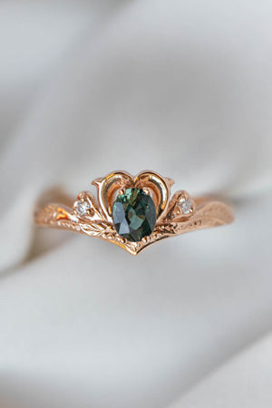 READY TO SHIP: Amura in 14K rose gold, natural oval cut teal sapphire 6.3x5.3 mm, moissanites, RING SIZE 7 US - Eden Garden Jewelry™