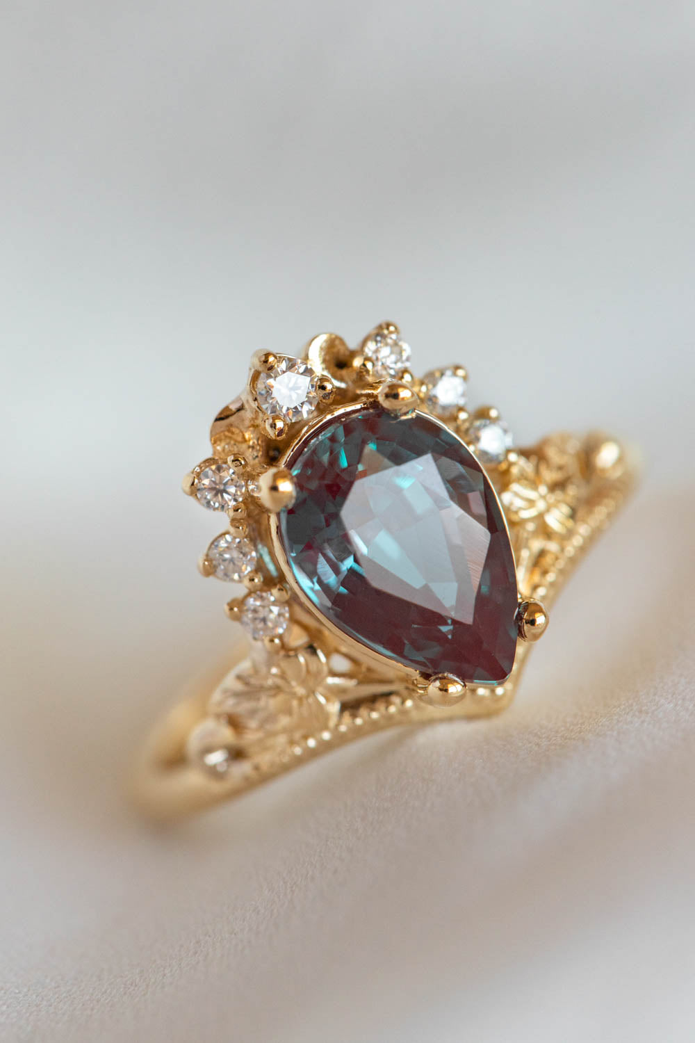 Alexandrite and diamonds engagement ring, big pear gemstone gold ring / Ariadne - Eden Garden Jewelry™