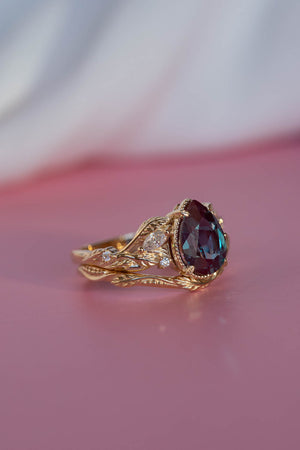 Colour changing alexandrite engagement ring, yellow gold proposal ring with diamonds / Patricia - Eden Garden Jewelry™