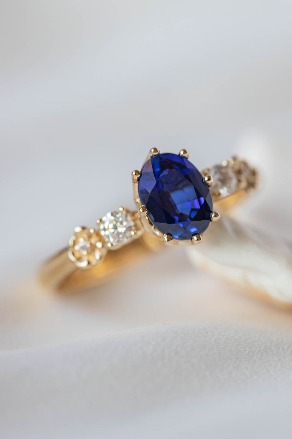 Royal blue sapphire engagement ring, flower promise ring with lab sapphire and diamonds / Fiorella - Eden Garden Jewelry™