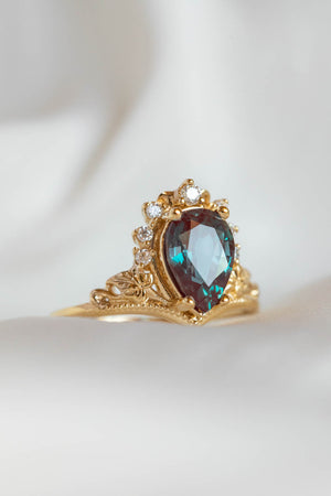 Alexandrite and diamonds engagement ring, big pear gemstone gold ring / Ariadne - Eden Garden Jewelry™