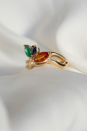 Cluster engagement ring, gold nature inspired ring with marquise cut gemstones / Strelitzia - Eden Garden Jewelry™