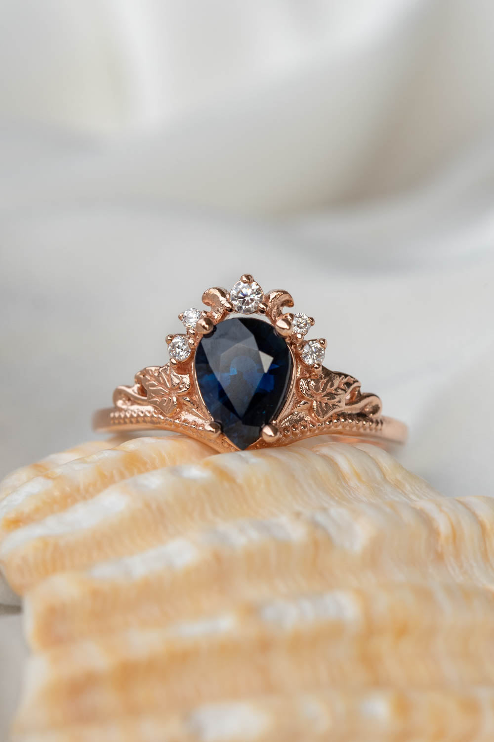 Natural sapphire bridal ring set, dark blue sapphire engagement ring set with diamonds / Ariadne - Eden Garden Jewelry™