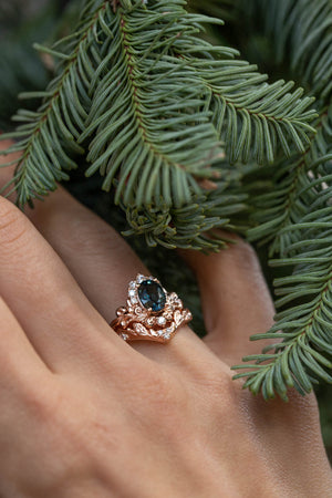 Sapphire rose gold engagement ring, half halo diamond gold proposal ring / Sophie - Eden Garden Jewelry™