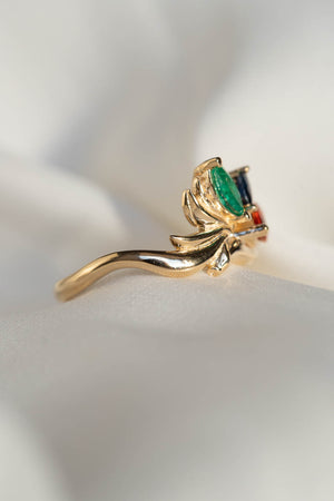 Cluster engagement ring, gold nature inspired ring with marquise cut gemstones / Strelitzia - Eden Garden Jewelry™