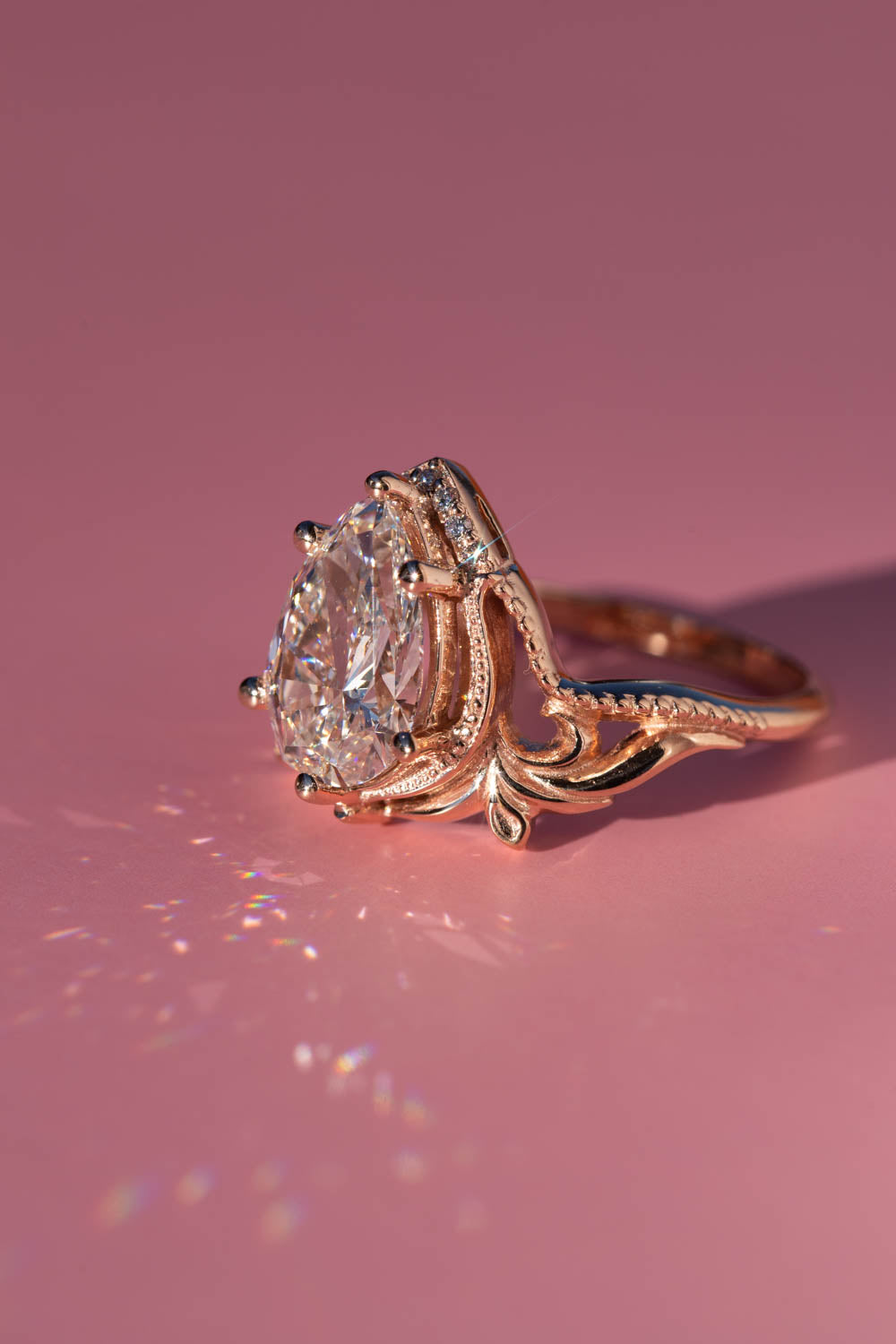 2 carat lab grown diamond engagement ring, statement rose gold ring with diamonds  / Lida - Eden Garden Jewelry™