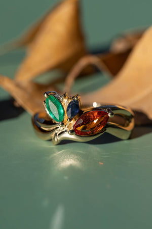 Cluster engagement ring, gold nature inspired ring with marquise cut gemstones / Strelitzia - Eden Garden Jewelry™