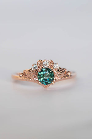 Teal sapphire bridal ring set, rose gold engagement ring with sapphire and diamonds  / Ariadne - Eden Garden Jewelry™