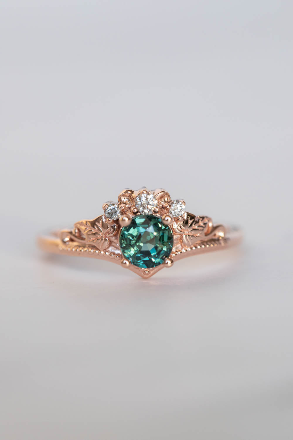 Sapphire and diamonds engagement ring, rose gold ivy leaves promise ring / Ariadne - Eden Garden Jewelry™