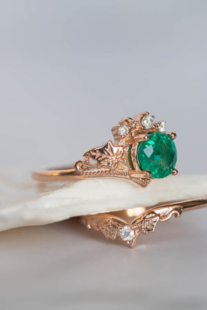 Emerald rose gold engagement ring, 1 carat gemstone ring / Ariadne - Eden Garden Jewelry™