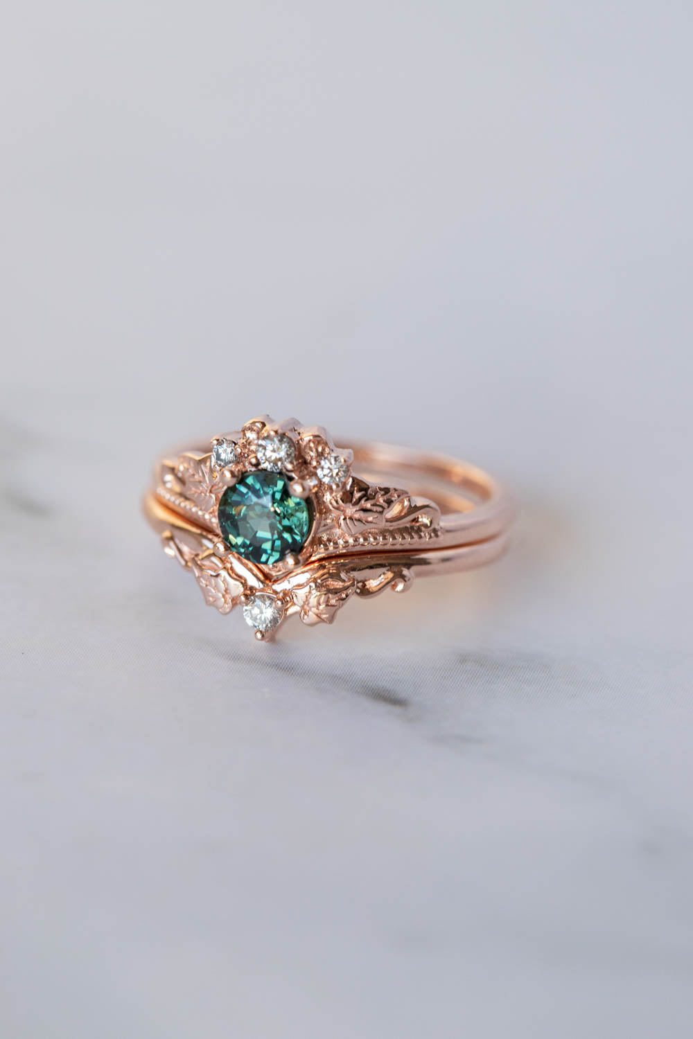 Sapphire and diamonds engagement ring, rose gold ivy leaves promise ring / Ariadne - Eden Garden Jewelry™