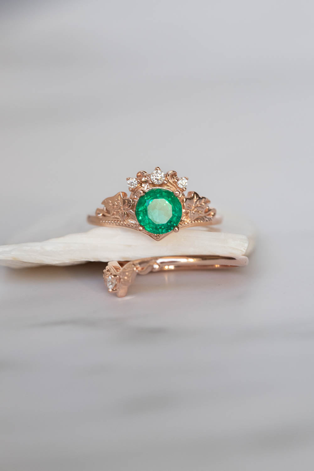 Emerald rose gold engagement ring, 1 carat gemstone ring / Ariadne - Eden Garden Jewelry™