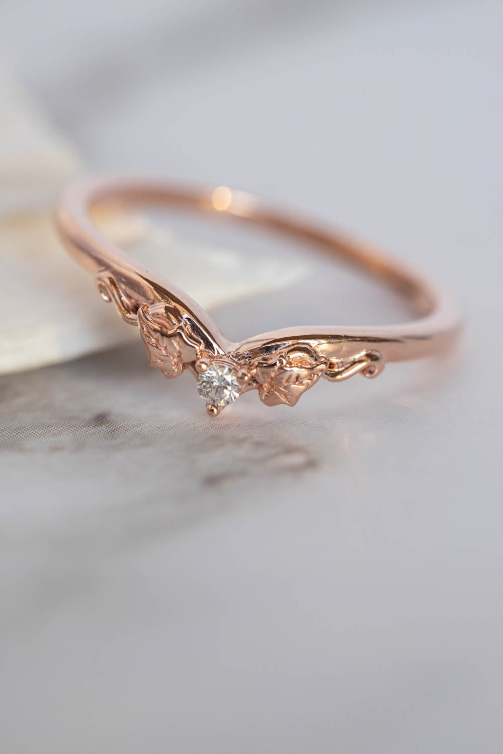 Sapphire and diamonds engagement ring, rose gold ivy leaves promise ring / Ariadne - Eden Garden Jewelry™