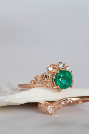 Emerald rose gold engagement ring, 1 carat gemstone ring / Ariadne - Eden Garden Jewelry™