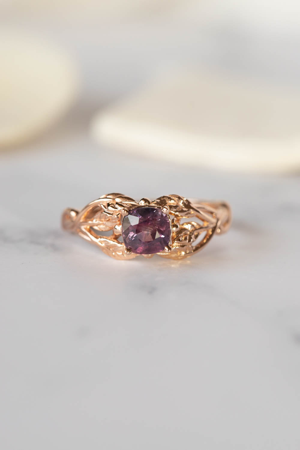 Cushion cut natural sapphire engagement ring, gold twig promise ring with sapphire / Tilia - Eden Garden Jewelry™