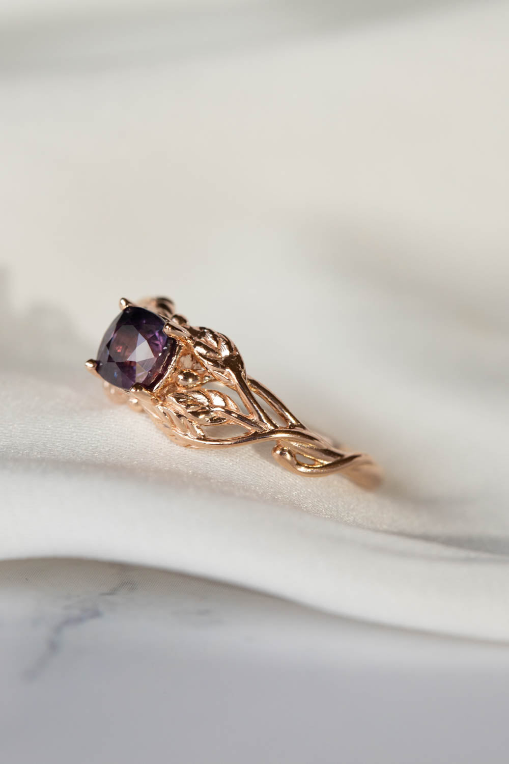 Cushion cut natural sapphire engagement ring, gold twig promise ring with sapphire / Tilia - Eden Garden Jewelry™