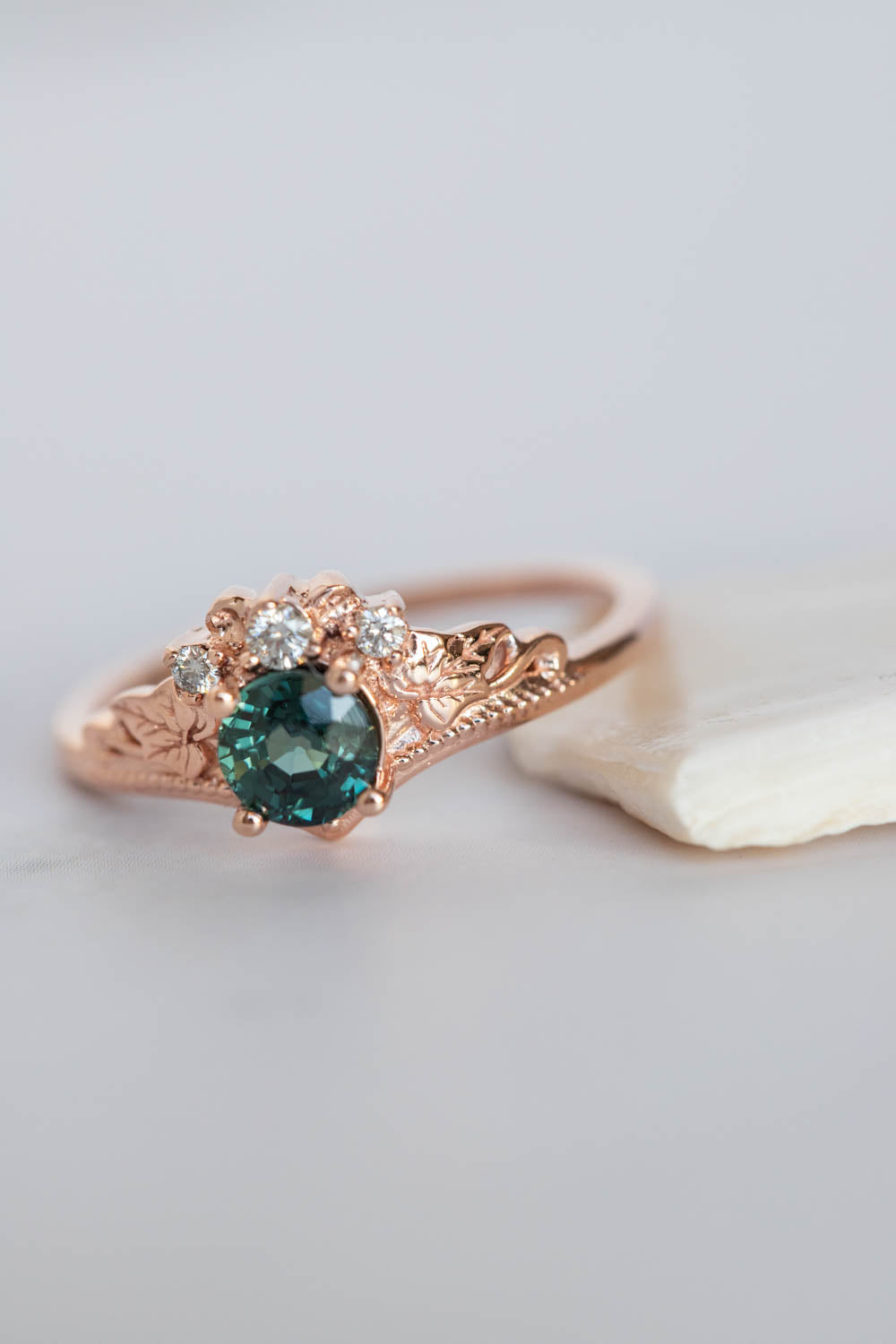 Sapphire and diamonds engagement ring, rose gold ivy leaves promise ring / Ariadne - Eden Garden Jewelry™