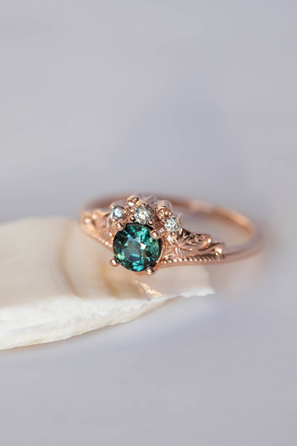 Sapphire and diamonds engagement ring, rose gold ivy leaves promise ring / Ariadne - Eden Garden Jewelry™