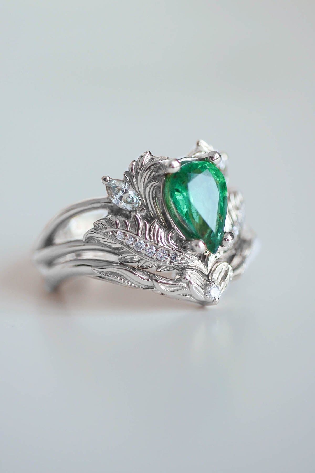 Nature inspired emerald engagement ring set / Adonis - Eden Garden Jewelry™