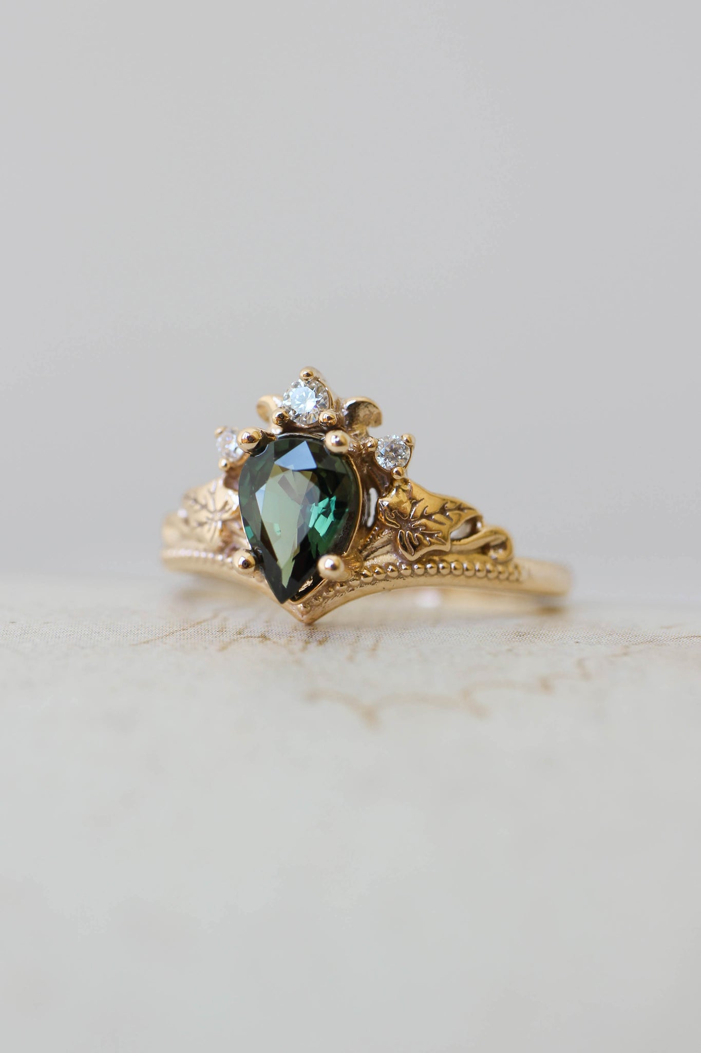 Ariadne | bridal ring set, pear cut gemstone setting - Eden Garden Jewelry™