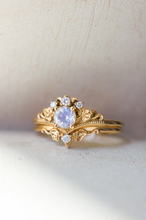 Bridal ring set with moonstone and diamonds / Ariadne - Eden Garden Jewelry™